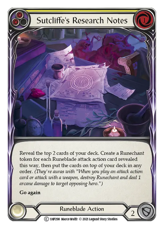 Card: Sutcliffe's Research Notes (yel)