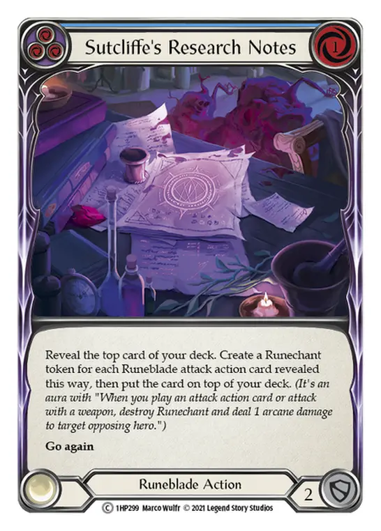 Card: Sutcliffe's Research Notes (blu)