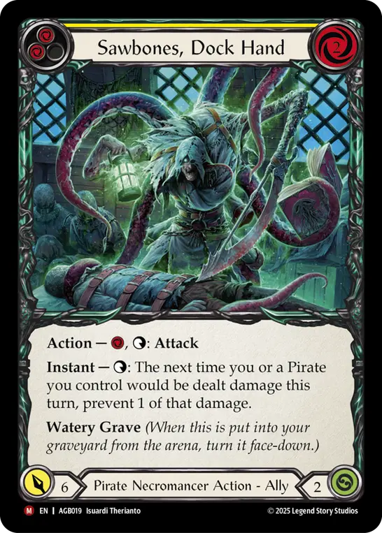 Card image of Sawbones, Dock Hand (Yellow)