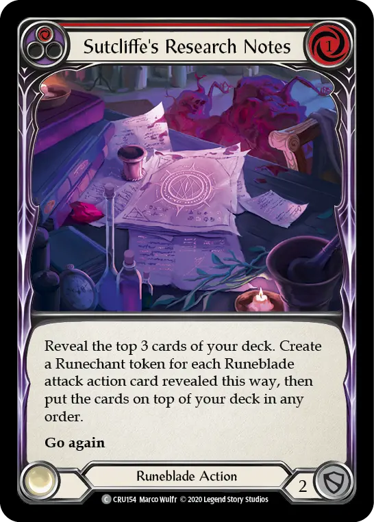 Card: Sutcliffe's Research Notes (red)