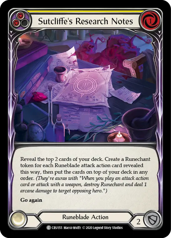 Card: Sutcliffe's Research Notes (yel)