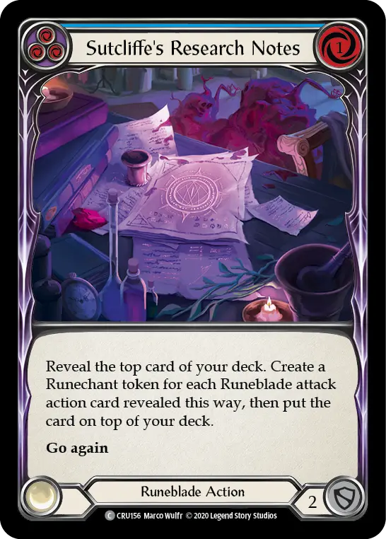Card: Sutcliffe's Research Notes (blu)
