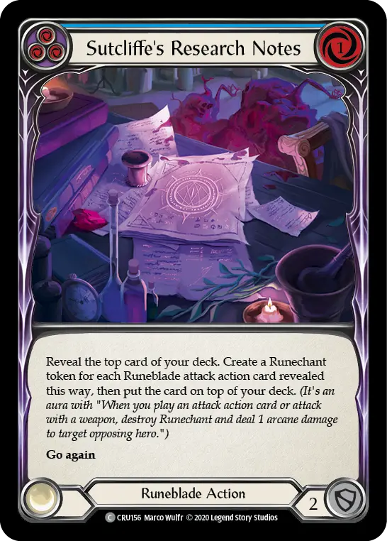 Card: Sutcliffe's Research Notes (blu)