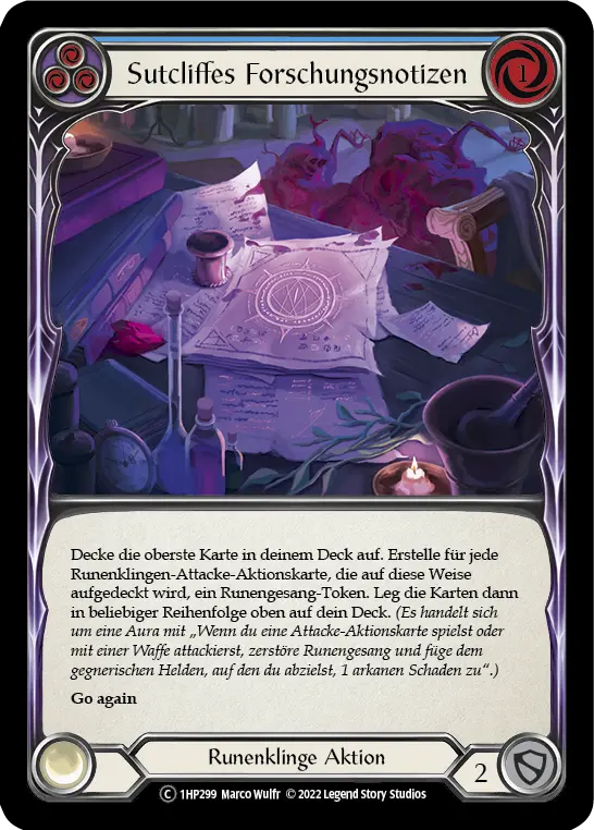 Card: Sutcliffe's Research Notes (blu)