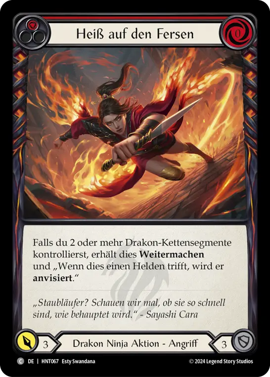Card: Hot on Their Heels (red)