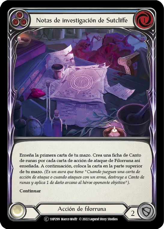 Card: Sutcliffe's Research Notes (blu)