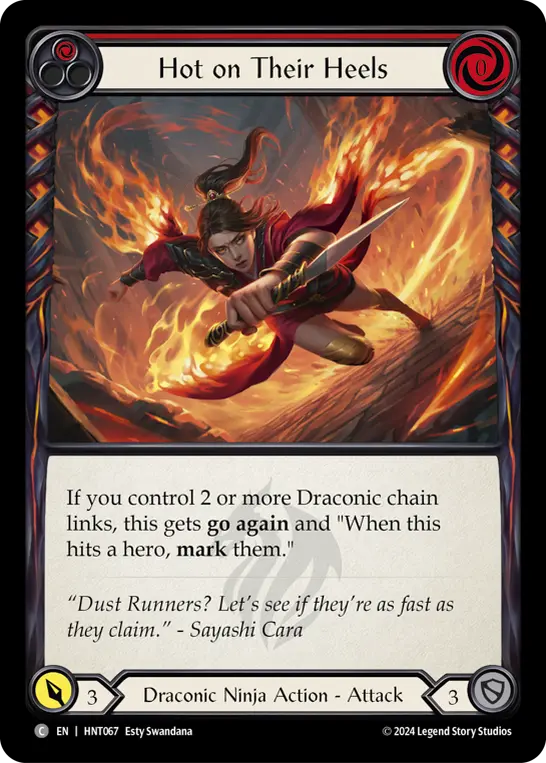 Card: Hot on Their Heels (red)