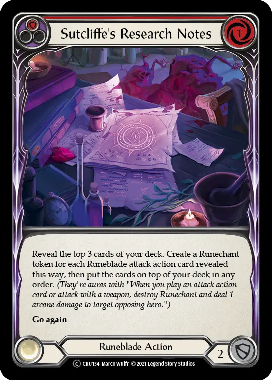 Card: Sutcliffe's Research Notes (red)