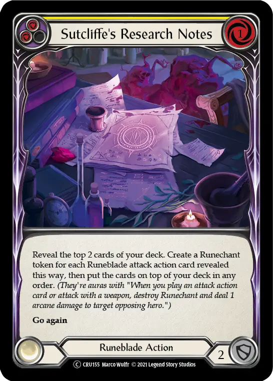 Card: Sutcliffe's Research Notes (yel)