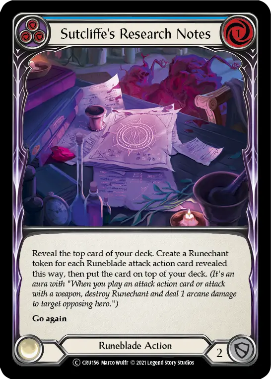 Card: Sutcliffe's Research Notes (blu)