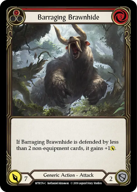 Card: Barraging Brawnhide (red)